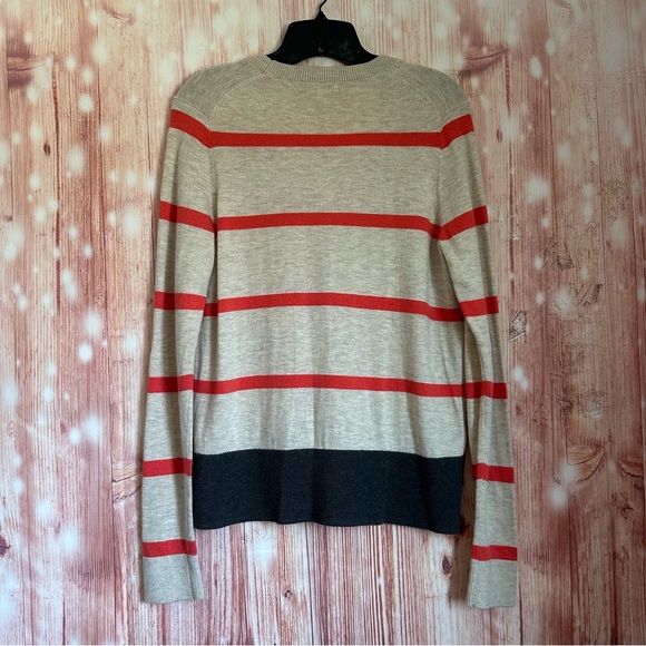 Gap Oatmeal Wool Blend Orange Stripe V Neck Cardigan - Picture 6 of 9